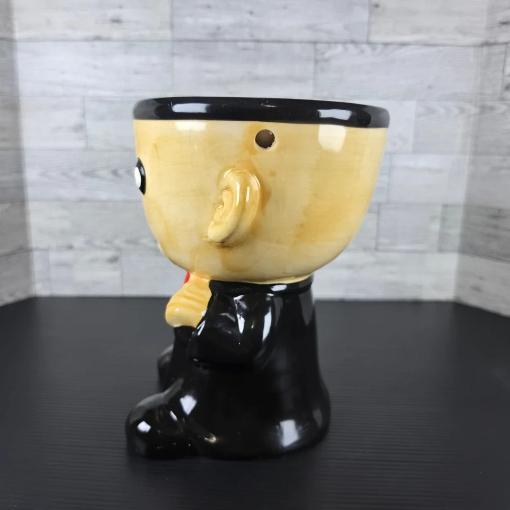 Halloween Vampire Dracula Ceramic Planter Candy Bowl Black Red Yellow 7 Inch
